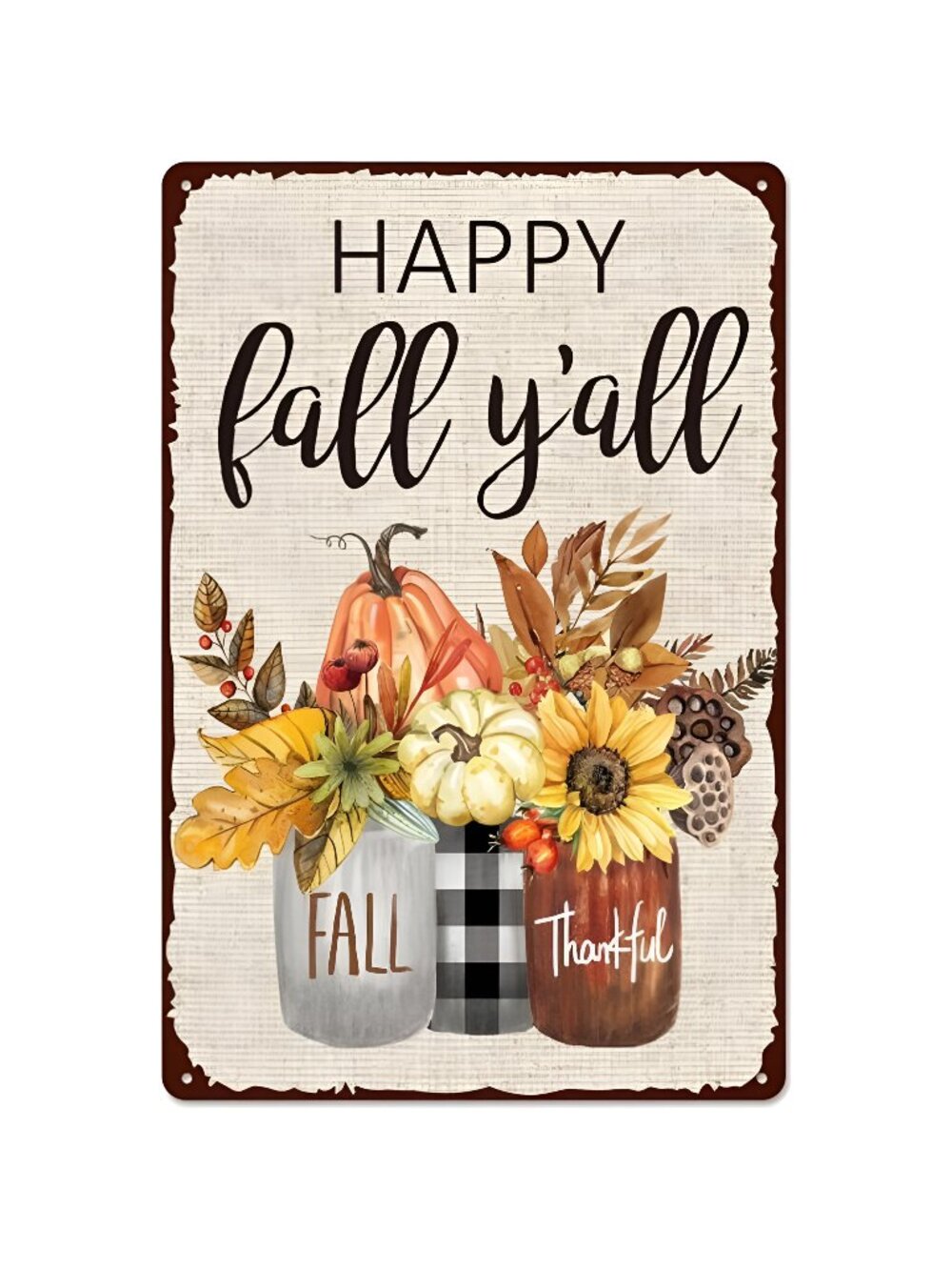 Retro Tin Sign Fall Thanksgiving Pumpkin Leaves Mason Jar Metal Sign